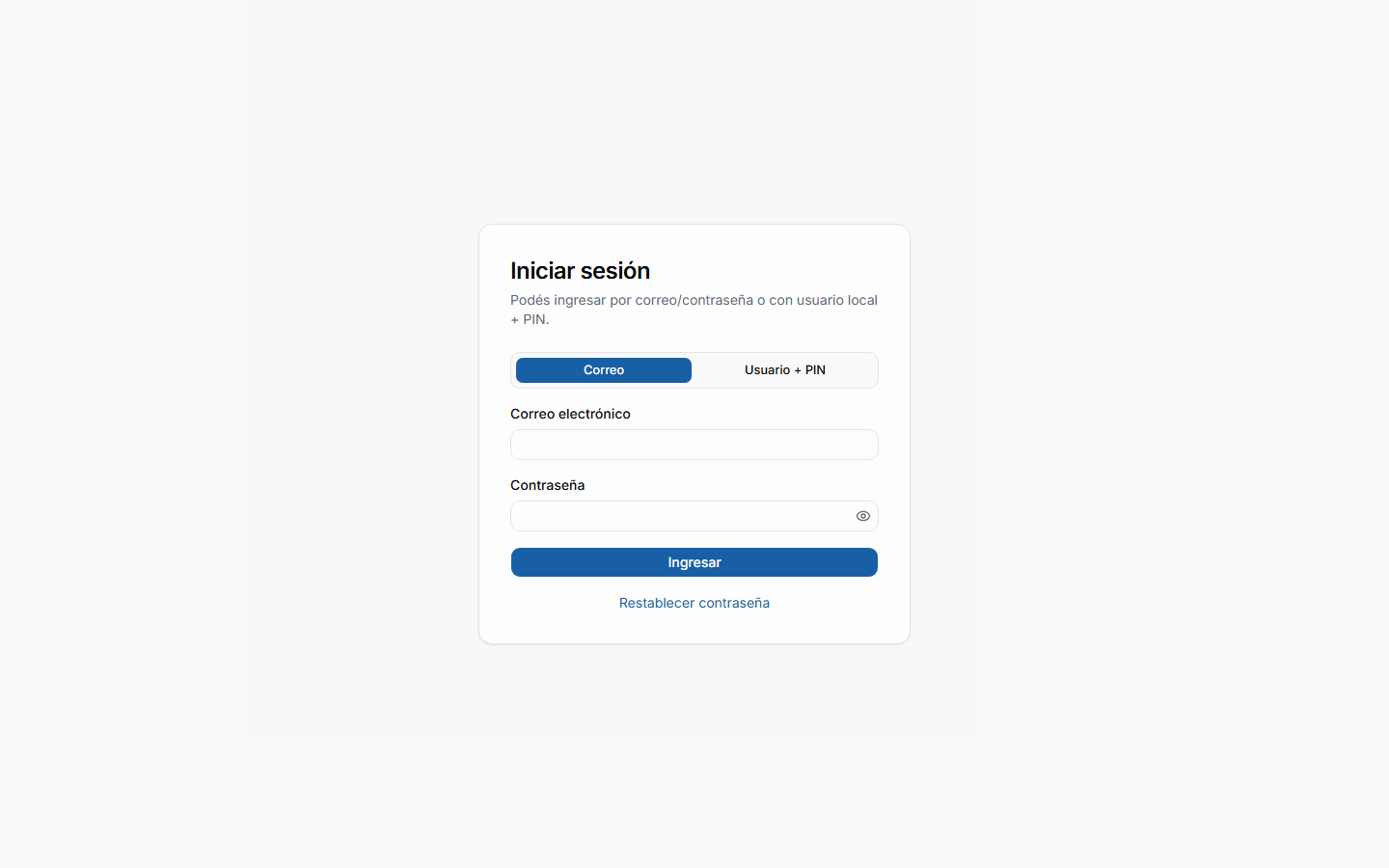 Login — pestaña email